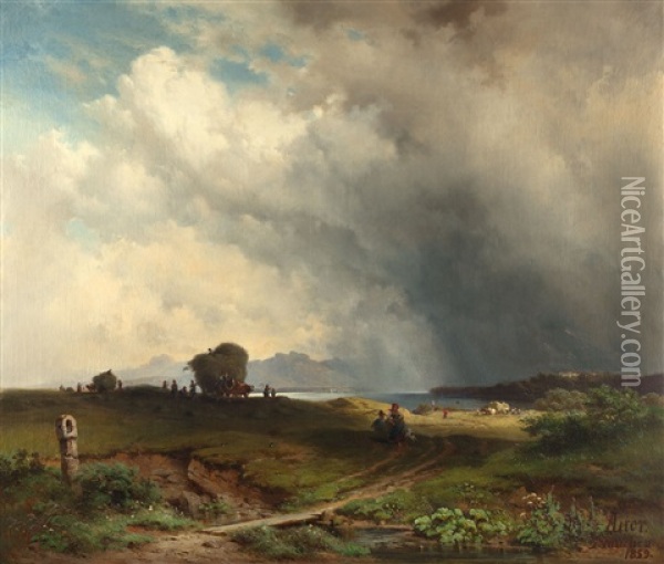 Landschaft Mit Heuernte Oil Painting - Adolf Heinrich Lier