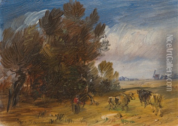 Herbstliche Waldlandschaft Mit Hirte Und Kuhen Oil Painting - Wilhelm Busch