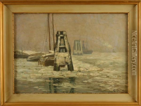 Schiffe Und Schuten Im Packeis Oil Painting - Rudolf Guba