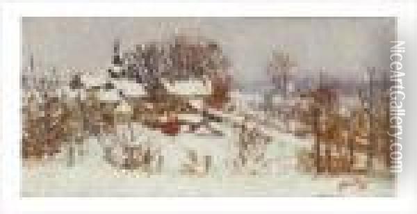 Village Sous La Neige Dans La Creuse Oil Painting - Pierre Eugene Montezin