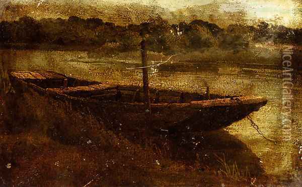 Study Of A Punt Moored At Twickenham Oil Painting - John Linnell