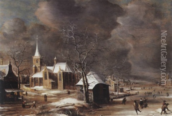 Vue D'un Village En Hiver Oil Painting - Jan Abrahamsz. Beerstraten