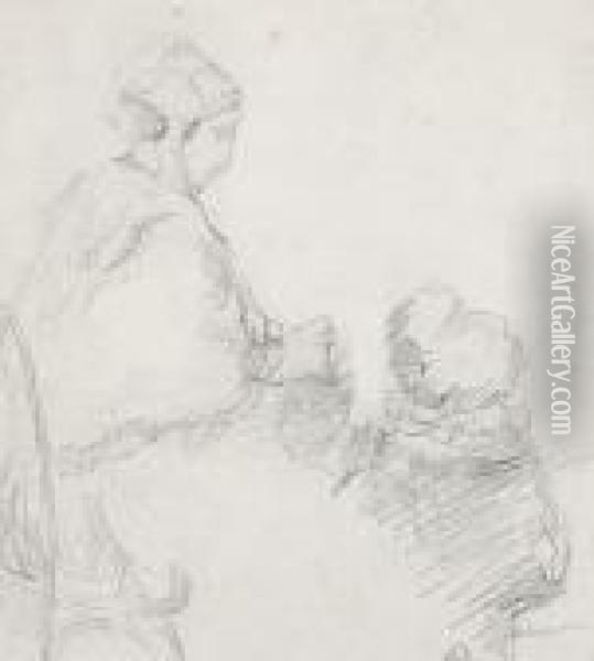 Femme Assise Avec Enfant. Bleistiftskizze Oil Painting - Pierre Laprade