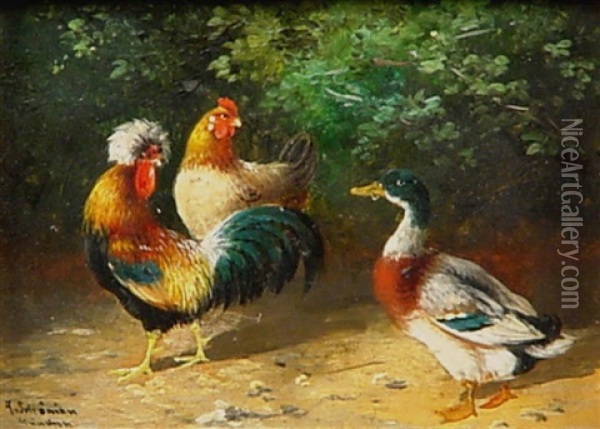 Huhner Und Enten Oil Painting - Alfred Schoenian