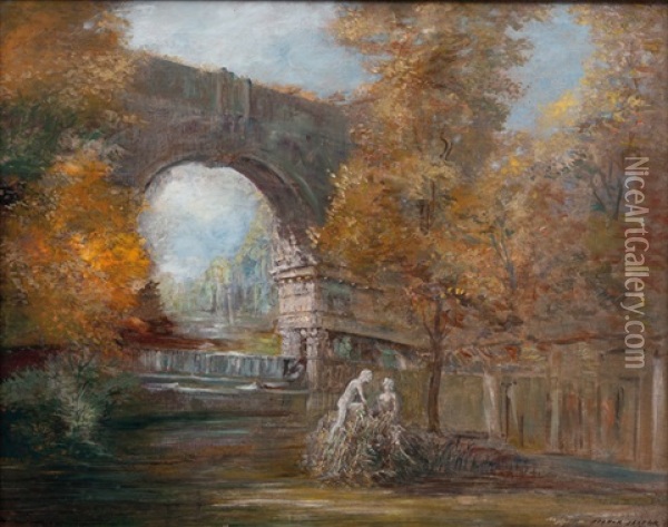 Park With Triumphal Arch Oil Painting - Victor Jasper