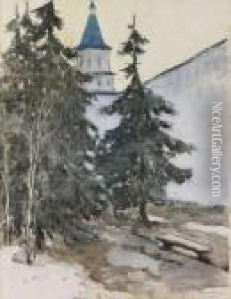 Monastery In Winter Oil Painting - Ivan Leonidovich Kalmykov