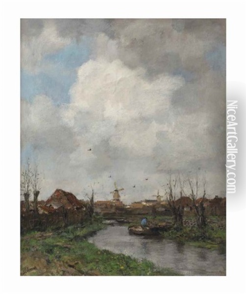 The Canal: Salad Gardens Near The Hague Oil Painting - Jacob Henricus Maris