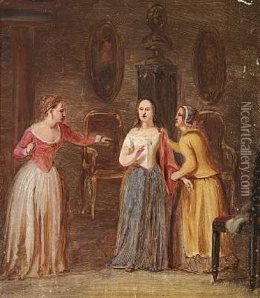 Leonora Christine Og To Kammerpiger Oil Painting - Edvard Lehmann