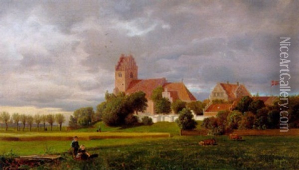 Legende Born Pa Engen Ved Vordingborg Kirke Oil Painting - Ferdinand Richardt