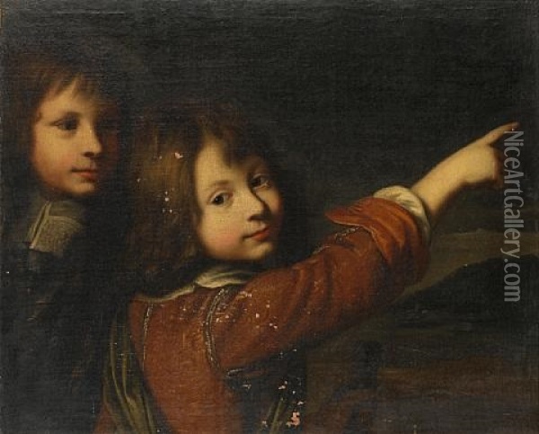 Portrait Of Two Young Boys, Before An Open Landscape Oil Painting - Wallerant Vaillant