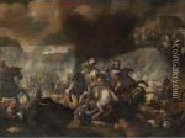 Battle Scene Oil Painting - Jacques Courtois Le Bourguignon