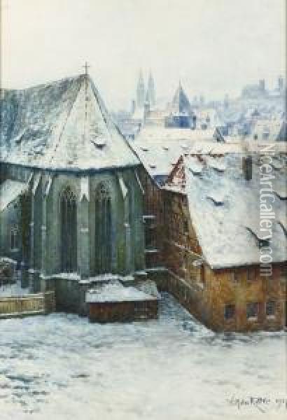 Fachwerkhauser Und Kirche In Alt-nurnberg. Oil Painting - Wilhelm Ritter