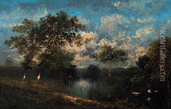 Une Barque Sur Un Lac Oil Painting - Jules Dupre