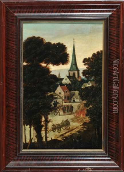 Dorfansicht Mit Jesus Und Gefolge Oil Painting - Lucas Gassel