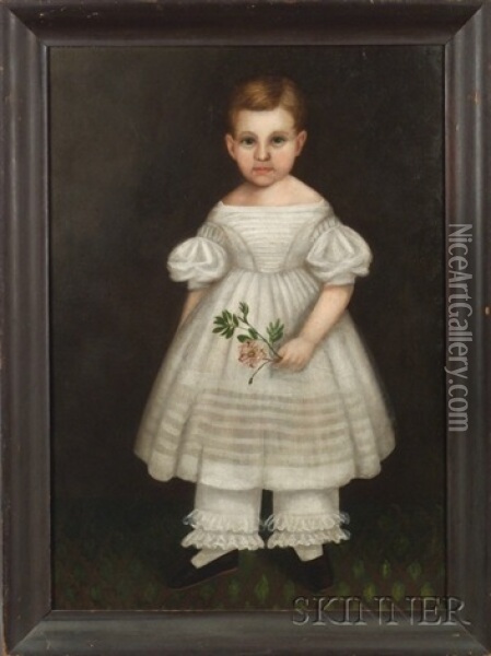 Portrait Of A Little Girl In White Oil Painting - Erastus Salisbury Field