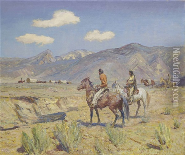 Home Seekers In Indian Country Oil Painting - Oscar Edmund Berninghaus