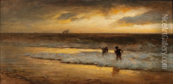Crab Fishermen On The Beach Oil Painting - Albert Flamm