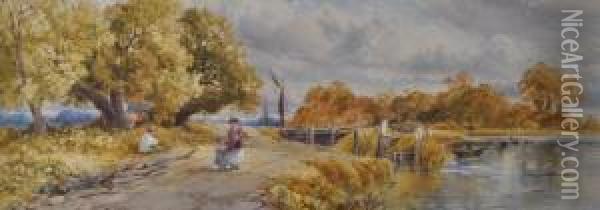 Figures Nearteddington Lock Oil Painting - Thomas James Soper