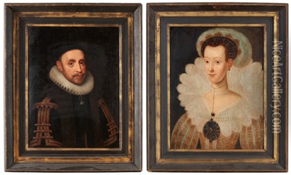 Konung Gustaf Ii Adolf Och Drottning Maria Eleonora (pair) Oil Painting - Jacob Hoefnagel