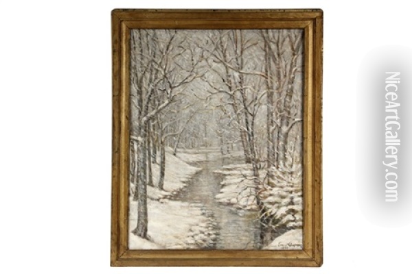 Snowy Woodland Stream Oil Painting - William Ernest Chapman