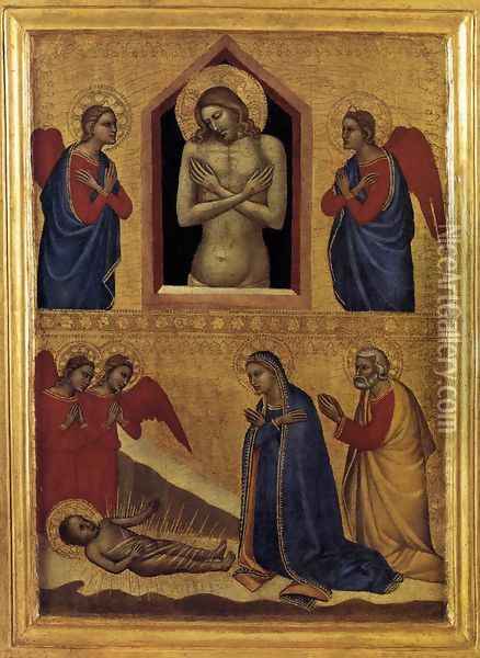 The Dead Christ and the Adoration of the Infant Jesus after 1373 Oil Painting - Francescuccio Ghissi