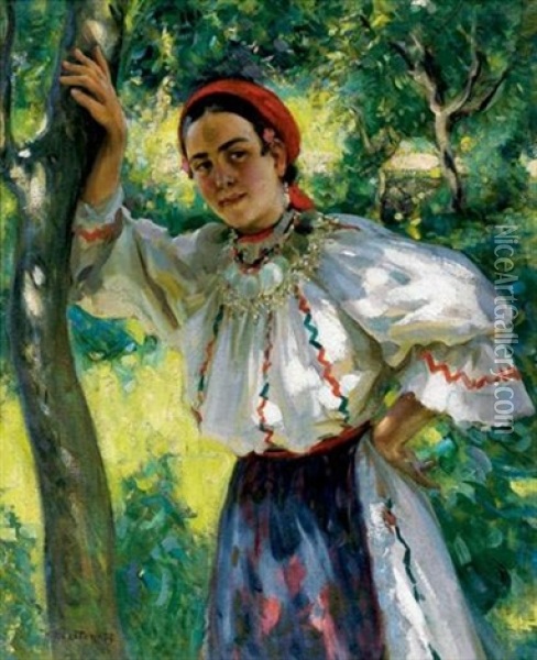 Jeune Fille Russe Oil Painting - Nikolai Vasilievich Kharitonov