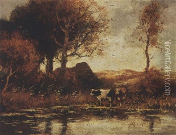 Cows In A Meadow Oil Painting - Theophile De Bock