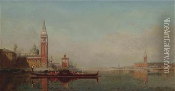 The Island Of San Giorgio Maggiore With The Ducal Palace And St. Mark's Square In The Distance Oil Painting - Henri Duvieux