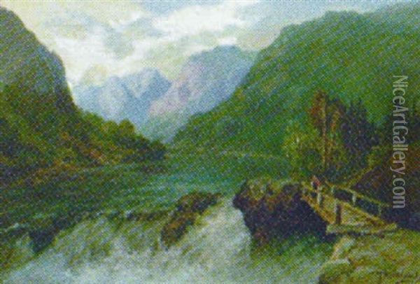 Motiv Fran En Fjord I Hardanger Oil Painting - Josephina Holmlund