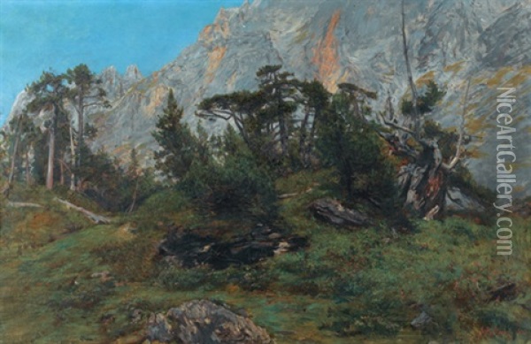 Sommerliche Gebirgslandschaft Oil Painting - Auguste Henry Berthoud