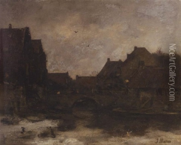 Old Houses In Delft Oil Painting - Jacob Henricus Maris