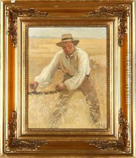 A Harvest Worker Oil Painting - Knud Larsen