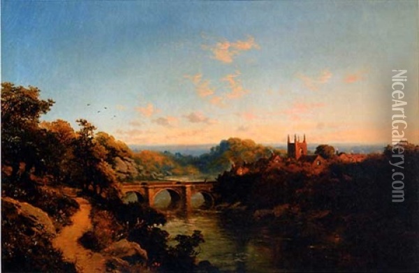 Ludford Bridge On The Teme Oil Painting - Edmund John Niemann