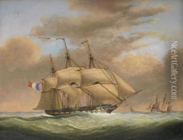 A Sailing Ship And Other Vessels In A Swell Oil Painting - Condy, Nicholas Matthews