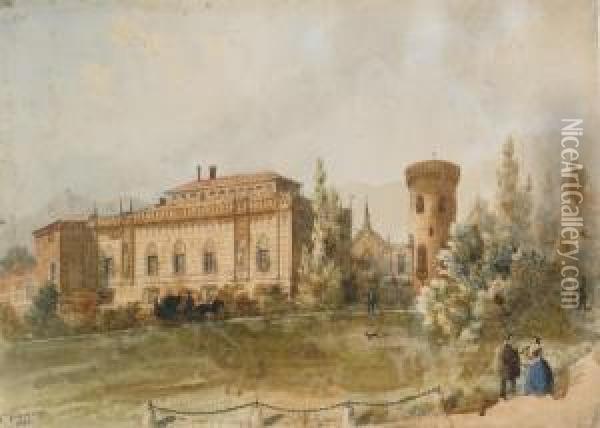 Il Castello Di Envie Con Figure Oil Painting - Carlo Piacenza