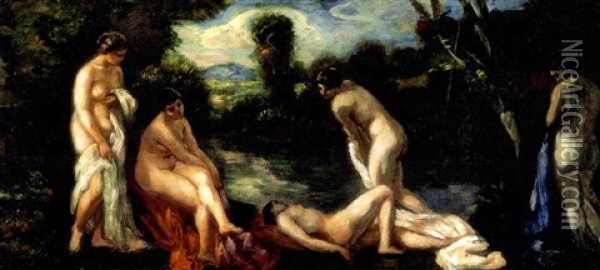 Furdozok (bathers) Oil Painting - Bela Ivanyi Gruenwald