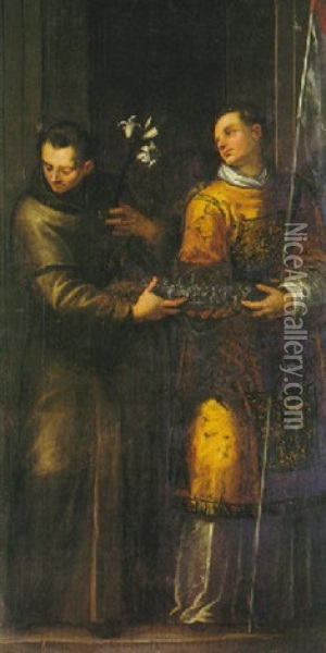 S. Antonio Da Padova Nell'atto Di Proteggere La Citta Di S. Liberale Oil Painting - Jacopo Palma il Giovane