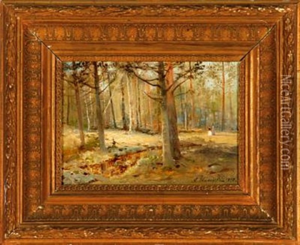 Autumn Forest With Two Promenading Ladies Oil Painting - Andrej Nikolajevich Schilder