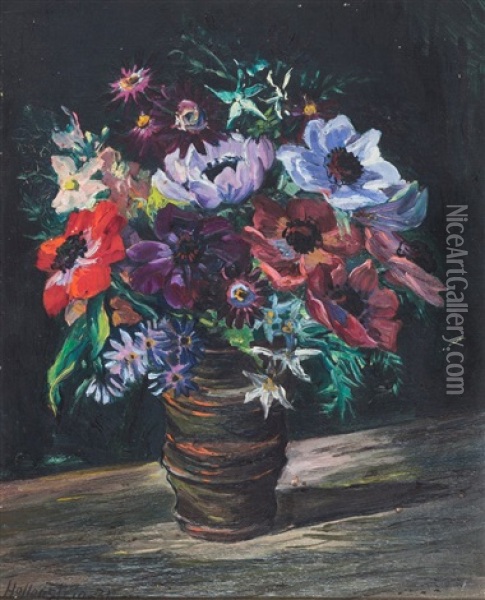 Blumenstraus In Irdener Vase Oil Painting - Stephanie Hollenstein