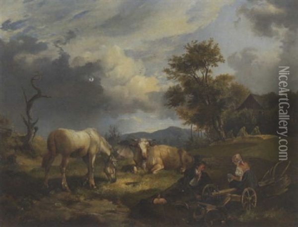 Rastendes Bauernpaar Auf Der Weide Oil Painting - Karl Kuntz