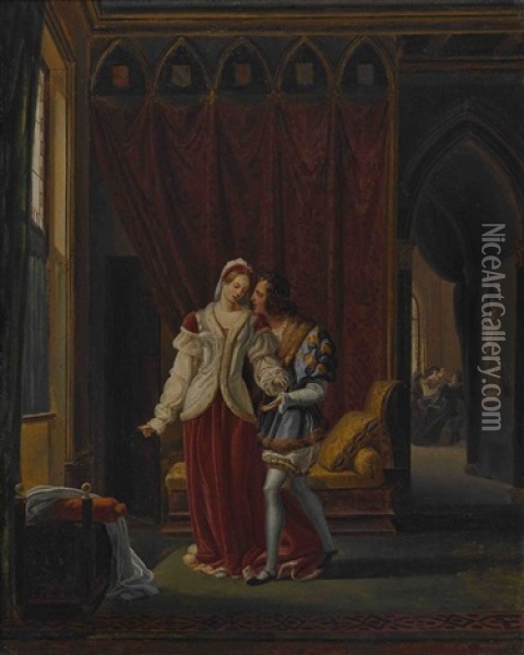Liebespaar Im Renaissance-kostum Oil Painting - Francois Barthelemy Augustin Desmoulins