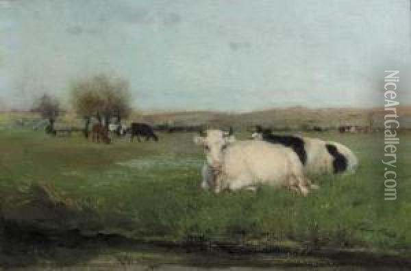 Koetjes In De Weide Oil Painting - Willem Maris