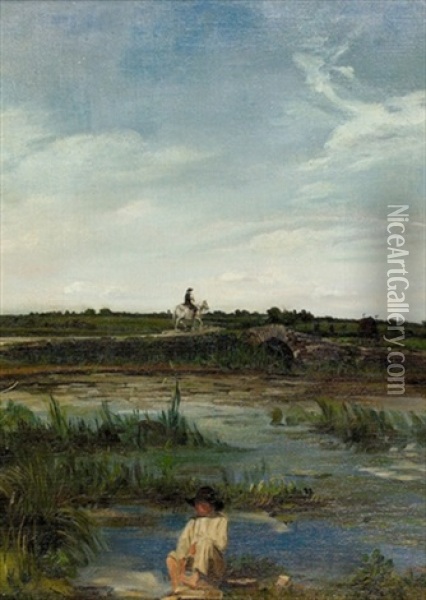Knabe Am Teich Oil Painting - Adolphe Pierre Leleux