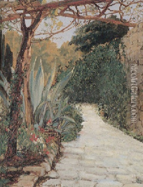 Weg In Mediterranem Garten Oil Painting - Leontine (Lea) von Littrow