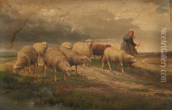 Bergere Et Ses Moutons Avant L