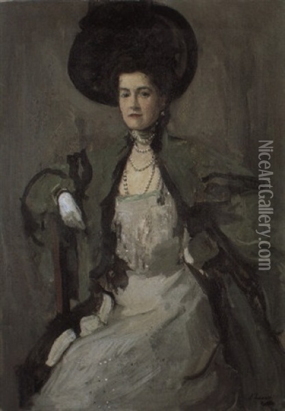 The Lady In The Green Coat Oil Painting - John Lavery