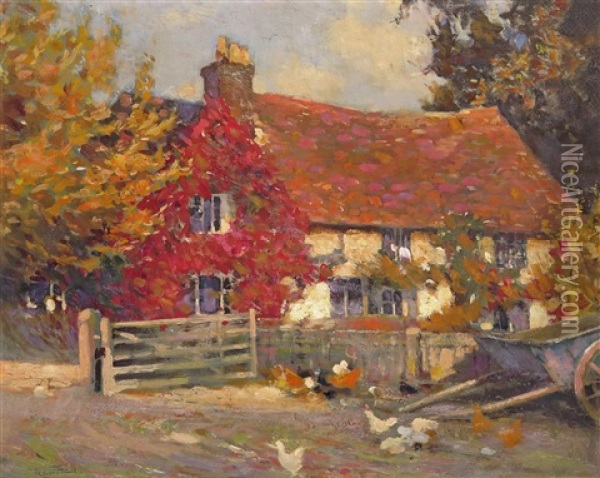A Farmhouse In Autumn Oil Painting - Frederick Hall