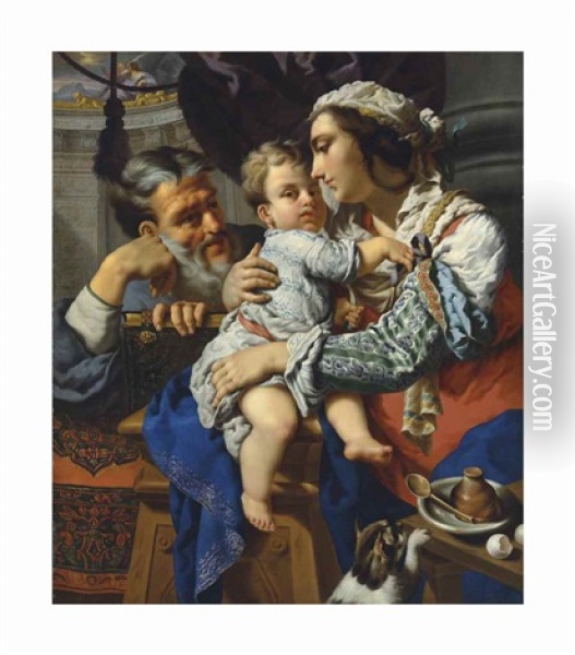 The Holy Family Oil Painting - Alessandro Rosi