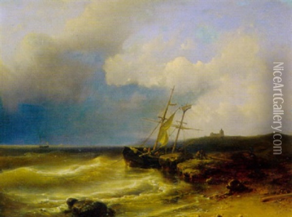 Segelschiff An Felsiger Kuste Bei Aufkommendem Sturm Oil Painting - Abraham Hulk the Elder