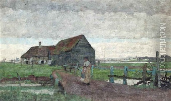 A Pastoral Landscape Oil Painting - Frederic Cayley Robinson